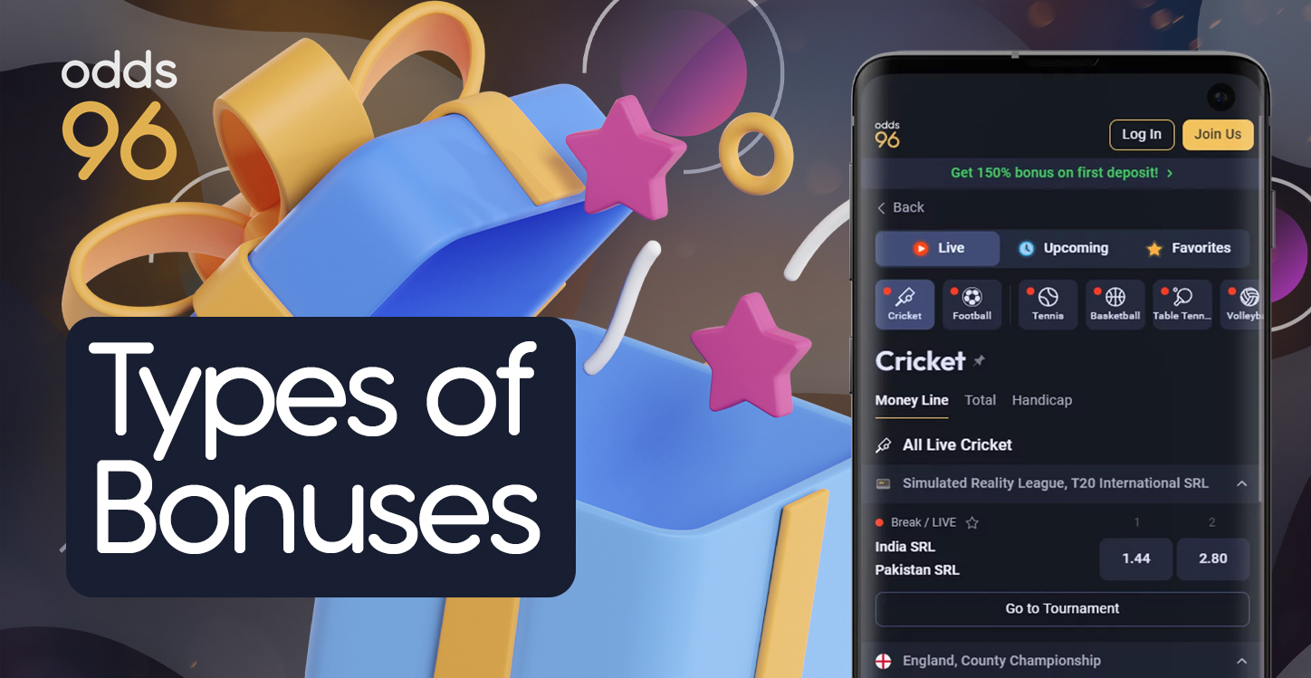 Types of bonuses available on Odds96 for users from India